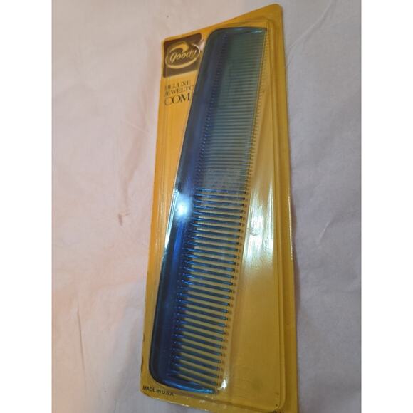 Vintage Goody Deluxe JewelTone Comb NOS Blue Hair Styling New on Card 9" - Picture 2 of 9